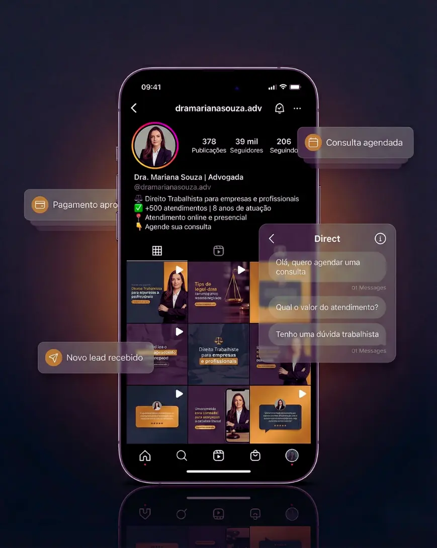 Mockup visual representando os 8 pontos do Instagram estratégico